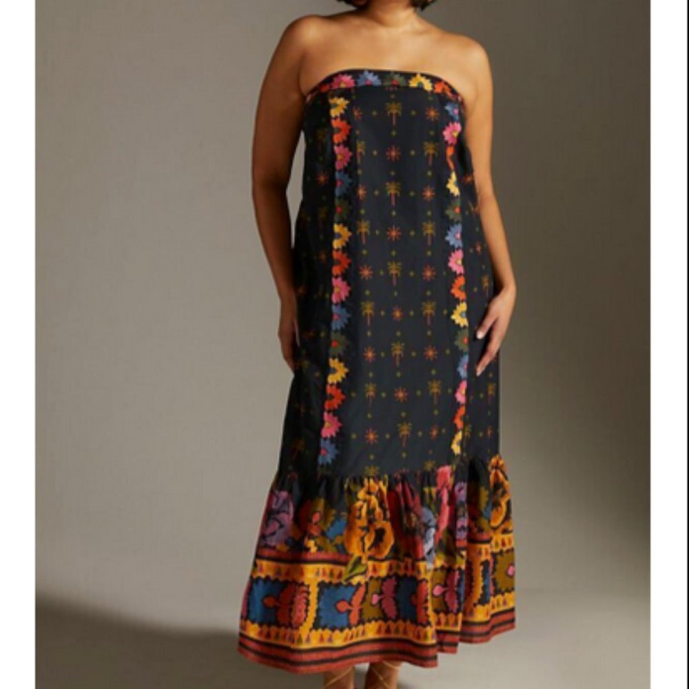 Farm Rio Anthropologie L NWT Embroidered Maxi Dress Black Embroidery 260$ Large - Picture 4 of 13